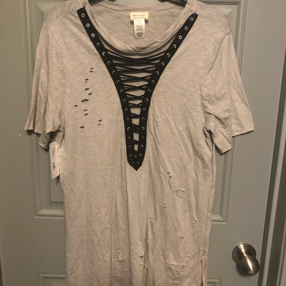 Distressed Lace up Tee